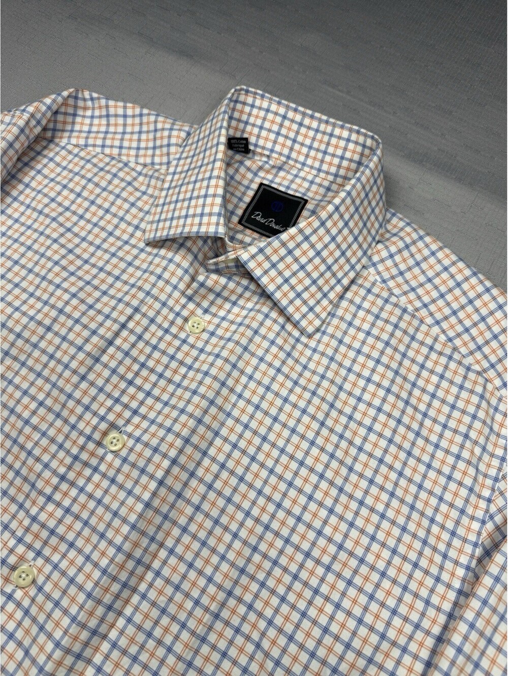 David Donahue Shirt Mens 16-32/33 Check Plaid Trim Fit Dress Button Front
